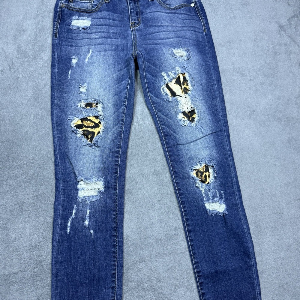 Judy Blue Jeans Womens 5/27 (27x29) Skinny Ankle Cheetah Patches Distressed USA - Picture 2 of 9